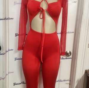 Vibrant Red Cut-Out Jumpsuit